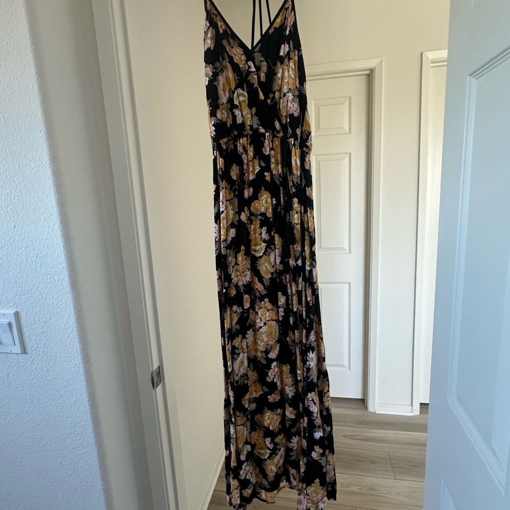 Band of Gypsies Black and Yellow Floral Maxi Dress